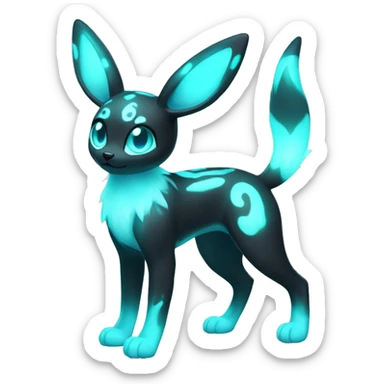 White Shiny Pastel Umbreon with glowing cyan markings full body sticker