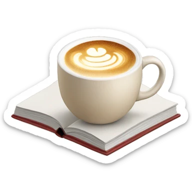 latte next to open book sticker