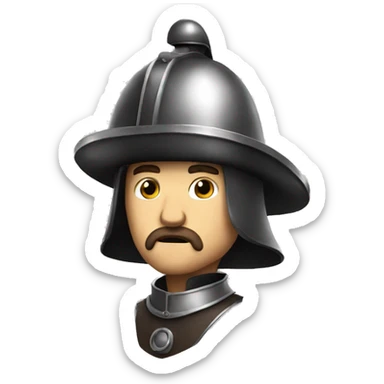 Guy wearing a morion kettle helmet questioning life sticker