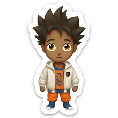 Goku wearing a gucci sweatshirt sticker