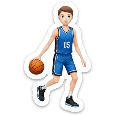 Tall, white, skinny, playing basketball, brown short hair, blue eyes, wearing black uniform
 sticker