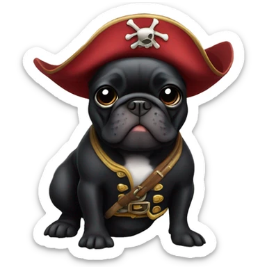 black French bulldog in a pirate costume sticker
