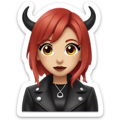 demon hime gyaru girl, black eyes, red hair, demon horns, leather coat sticker