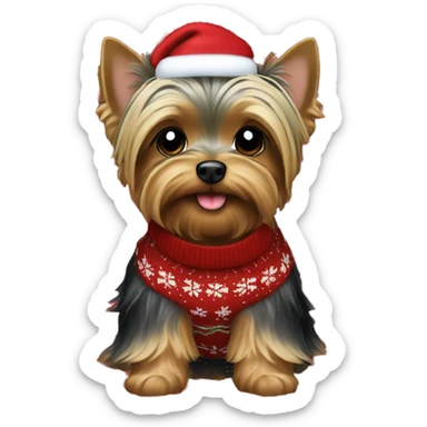 Male Yorkie wearing Christmas sweater sticker