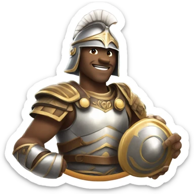A gladiator in light armor and a helmet, extending a scroll as if offering a gift, with a friendly and relaxed smile.

 sticker