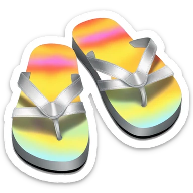 Realistic metallic silver and tie dye pair of summer flip flops isolated. sticker