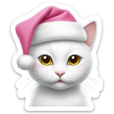 white cat with pink santa hat sticker