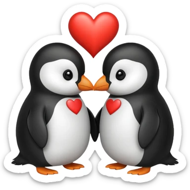 two penguins kissing with a heart above them sticker