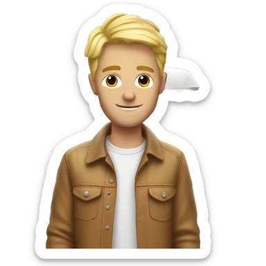 hip young blond man with orange VW campervan sticker