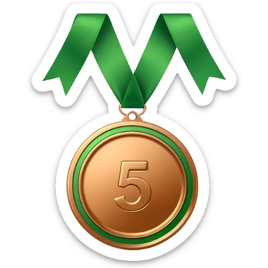 Bronze medal with a 5 in it green ribbon for the medal sticker