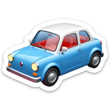 A simple 3D icon showing a road with a small blue car moving forward. The design uses blue, white, and black as main colors, with tiny red accents for the car lights. Clean, minimal, and easy to understand. sticker
