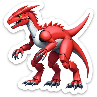 Furry maned Cool Edgy Futuristic shiny colorful Digimon-Fakemon-Guilmon-Velociraptor-Mecha full body   sticker