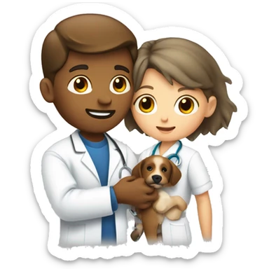 Kinesiologist boy holding a veterinarian girl sticker