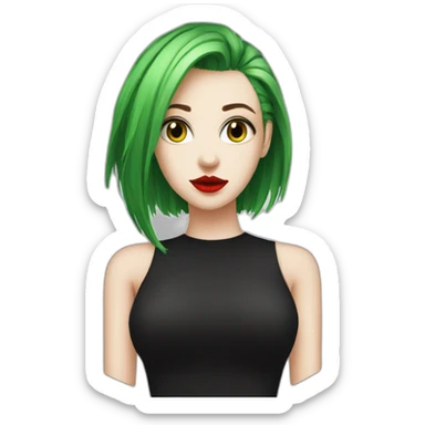 green hair, white girl, red lips, looking camera, emo, short hair, black dress sticker