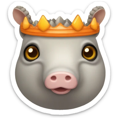 Yellow and gray chubby round armadillo pig panda centipede with orange face armadillo wearing a crown sticker
