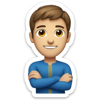 guy with short brown hair and blue eyes with arms crossed smilin sticker