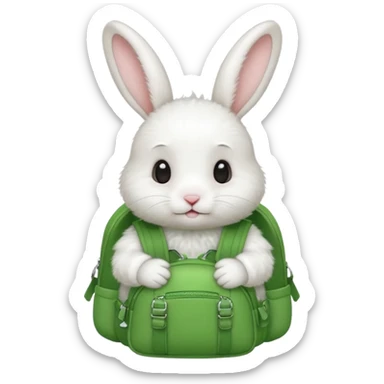 baby white rabbit wear green backpack sticker