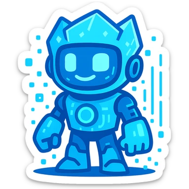ice-themed AI character, futuristic, glowing blue, digital elements, vibrant toon style sticker