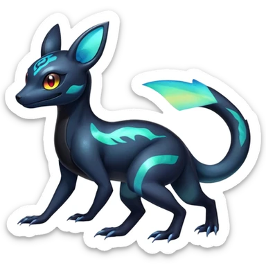 Colorful Iridescent Exotic Salandit-Aurorus-Umbreon-Fakémon-hybrid-creature (full body)  sticker