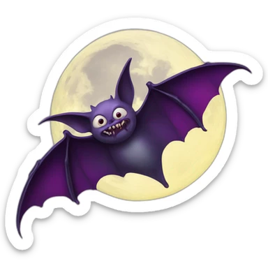 realistic full moon dripping purple behind with vampire bat wings flying in front sticker