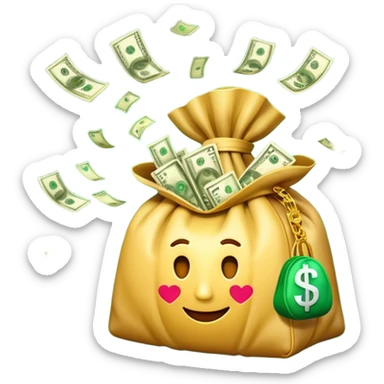 

3D emoji style, big bag of money, flying dollar bills, rich casino vibe, smooth lighting, high detail, clean edges, transparent background



 sticker