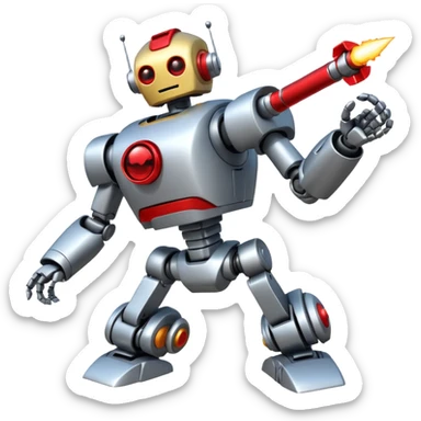 new character...robot being hit with a red beam by a flying robot sticker