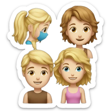 blond-hair-boy-and-girl-with-dog girl with blue eyes and boy with brown  sticker