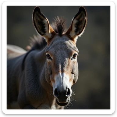 realistic mule, close-up of face, ears pinned back in anger, intense eyes, lifelike texture sticker