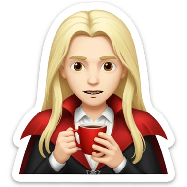 blonde long haired vampire drinking coffee sticker