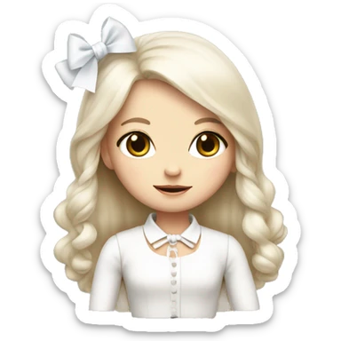 cute white doll with bow, long straight hair  sticker