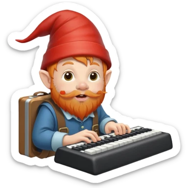A little ginger gnome with a keyboard in his mouth sticker