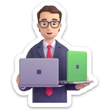 male teacher holding a laptop, teaching online sticker