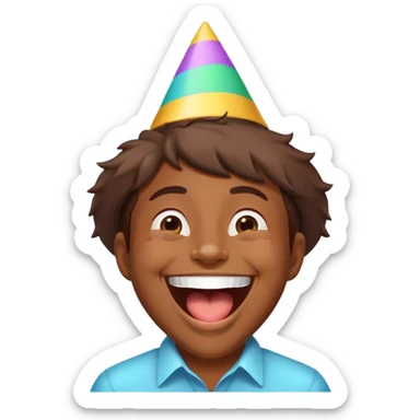 A face wearing a party hat and laughing joyfully. sticker