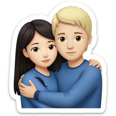 Asian girl hugging white boy sticker