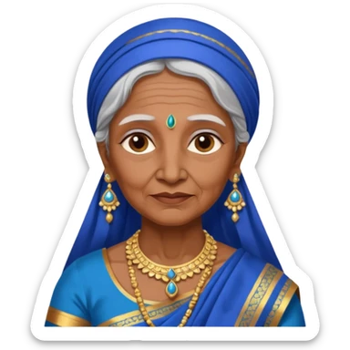 india traditional costume, old woman, blue sticker