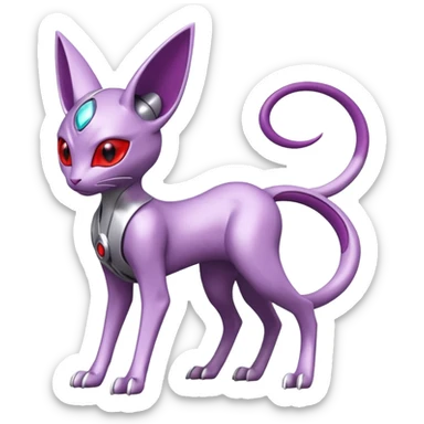 Mechanical Miraidon-Espeon-Mewtwo-Fakémon-hybrid-creature (full body)  with red eyes and intricate markings sticker