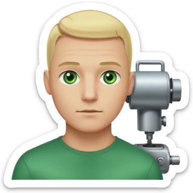 Male, no glasses, blonde hair, right side of hair shaved with a machine, face turned towards the camera sticker