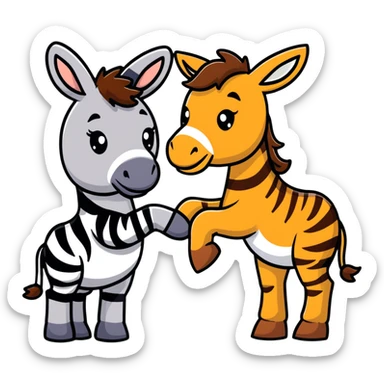 A donkey with a zebra head, donkey body with brown fur and zebra head with black and white stripes sticker