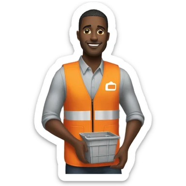 Black Male with Small Afro from Home Depot wearing orange pro loader vest pushing orange home depot carts sticker