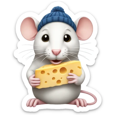 Rat with a beanie eating cheese sticker