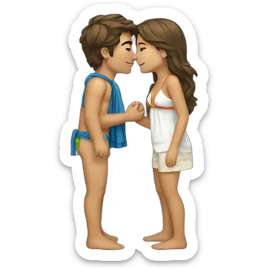 with beach clothes young metis man and white woman kiss love sticker