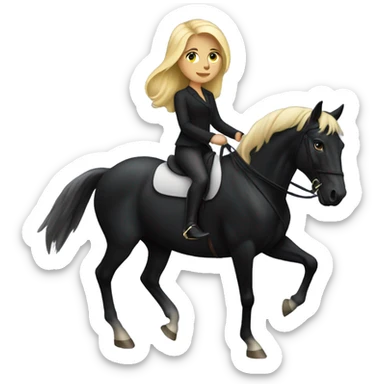 Blonde girl riding black horse  sticker