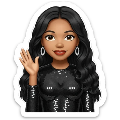 Tenitra Michelle Williams (b.1979), R&B Singer from Destiny's Child with long jet black hair, medium dark skin, black sequin outfit sticker