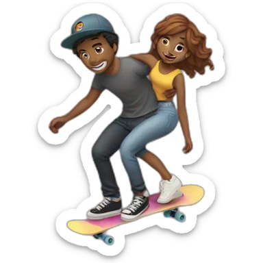 Two lovers on skateboard sticker
