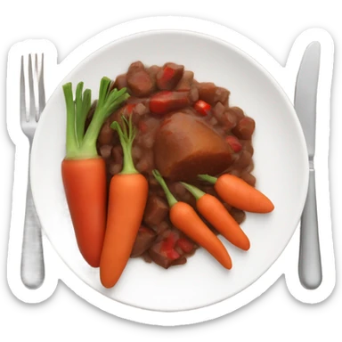 brown stew with red vegetables on a plate sticker