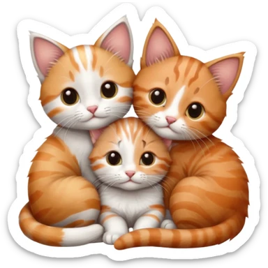 3 tiny kittens cuddling together all different colours, the first one is grey and white, the second is ginger and white and the third is brown tabby and white sticker