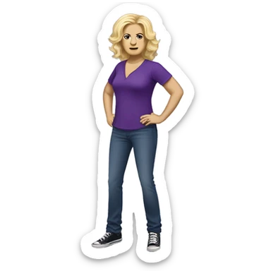Dee Reynolds from It's Always Sunny in Philadelphia, full body, she has blond hair, a purple shirt, jeans, and shoes. sticker
