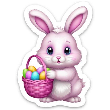 super cute easter bunny holding pink easter basket with eggs  sticker