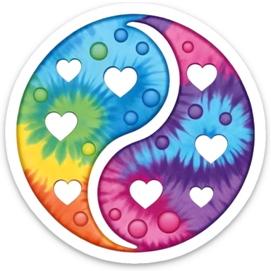 Tie dye ting yang with hearts as the dots sticker