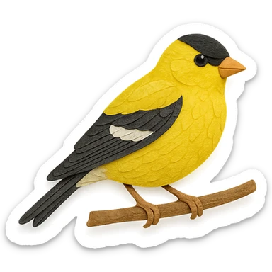 American Goldfinch sitting on a branch, delicate paper layers, realistic feather patterns, subtle color variations sticker